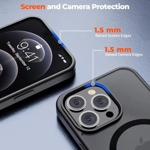 zapica Magnetic for iPhone 12 Pro Max Case, [Compatible with MagSafe] [Military Grade Drop Protection] Translucent Matte Shockproof Anti-Scratch Phone Case, Black - 5