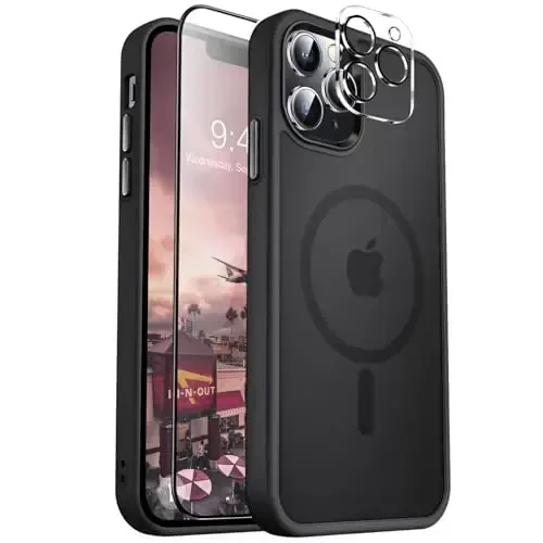 MOCCA Strong Magnetic for iPhone 12 Pro Max Case,[Compatible with Magsafe][Glass Screen Protector+Camera Lens Protector] Slim Thin Shockproof Cover Phone Case for iPhone 12 Pro Max 6.7