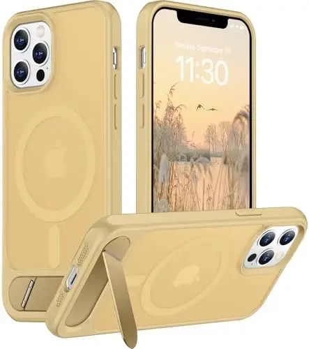 Temdan Magnetic Compatible with iPhone 12 Pro Max Case, [Built-in Invisible Kickstand][Compatible with MagSafe][Military Grade Shockproof] Slim Translucent Matte Phone Case for iPhone 12 Pro Max 6.7