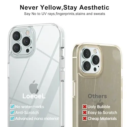 LoeoeL for iPhone 12 Pro Max Case Clear, Transparent Hybrid 12 Pro Max Phone Case [Hard Plastic & Soft Silicone Bumper] Acrylic Non Yellowing Thin Slim Protective Cover for Women, Crystal Clear - 4