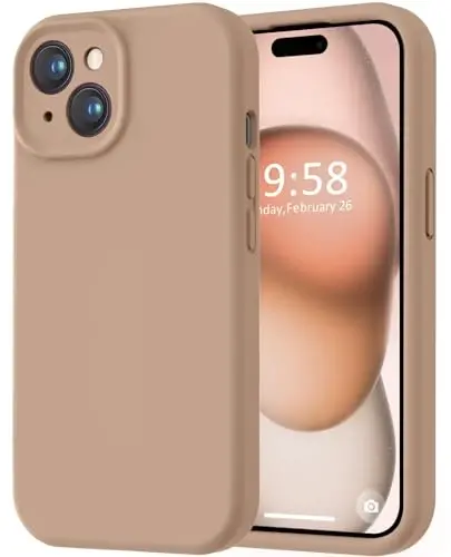 LOVE 3000 Compatible with iPhone 15 Case, [Smooth Silicone Full Coverage Camera] [8ft Drop Protection], Soft Microfiber Lining Full Body Protective Case for iPhone 15 6.1 inch - Light Brown 