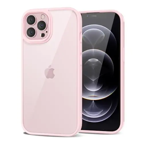 LoeoeL for iPhone 12 Pro/ 12 Case Clear, Transparent Hybrid 12 Pro/ 12 Phone Case [Hard Plastic & Soft Silicone Bumper] Acrylic Non Yellowing Thin Slim Protective Cover for Women, Light Pink 