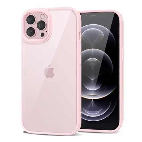 LoeoeL for iPhone 12 Pro/ 12 Case Clear, Transparent Hybrid 12 Pro/ 12 Phone Case [Hard Plastic & Soft Silicone Bumper] Acrylic Non Yellowing Thin Slim Protective Cover for Women, Light Pink 