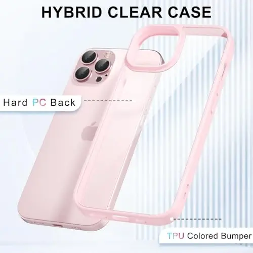 iPhone 12 Pro/12 Kılıfı Şeffaf, Transparan Hibrit 12 Pro/12 Telefon Kılıfı [Sert Plastik & Yumuşak Silikon Tampon] Akrilik Sararmayan İnce Koruyucu Kapak Kadınlar için, Açık Pembe - 3