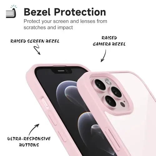 iPhone 12 Pro/12 Kılıfı Şeffaf, Transparan Hibrit 12 Pro/12 Telefon Kılıfı [Sert Plastik & Yumuşak Silikon Tampon] Akrilik Sararmayan İnce Koruyucu Kapak Kadınlar için, Açık Pembe - 4