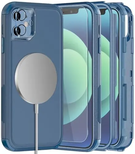 iPhone 12 uchun Diverbox g'ilofi, iPhone 12 magnitli g'ilofi [ekran himoyachisi va kamera linzalari himoyachisi bilan] 2 dona [15 FT harbiy darajadagi tushishdan himoya] og'ir yukga bardoshli zarbga chidamli telefon g'ilofi (ko'k) - DIVERBOX