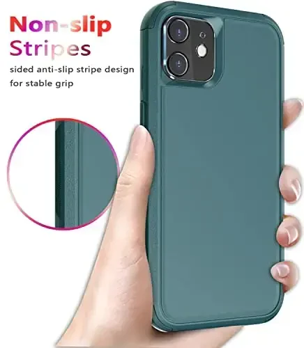 iPhone 12 uchun Diverbox g'ilofi [Zarba o'tkazmaydigan] [Tushishga chidamli] [Temperlangan shisha ekran himoyachisi + Kamera linzalari himoyachisi], Apple iPhone 12 uchun og'ir yuk himoya telefon g'ilof qopqog'i (to'q yashil) - 6