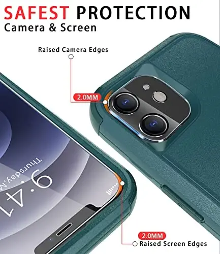 iPhone 12 uchun Diverbox g'ilofi [Zarba o'tkazmaydigan] [Tushishga chidamli] [Temperlangan shisha ekran himoyachisi + Kamera linzalari himoyachisi], Apple iPhone 12 uchun og'ir yuk himoya telefon g'ilof qopqog'i (to'q yashil) - 4