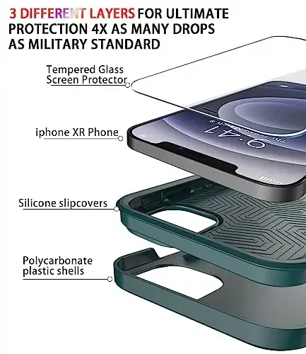 iPhone 12 uchun Diverbox g'ilofi [Zarba o'tkazmaydigan] [Tushishga chidamli] [Temperli shisha ekran himoyachisi], Apple iPhone 12 uchun og'ir himoya telefon g'ilof qopqog'i (To'q yashil-2in1) - 4
