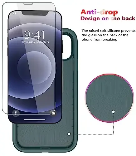 iPhone 12 uchun Diverbox g'ilofi [Zarba o'tkazmaydigan] [Tushishga chidamli] [Temperli shisha ekran himoyachisi], Apple iPhone 12 uchun og'ir himoya telefon g'ilof qopqog'i (To'q yashil-2in1) - 6