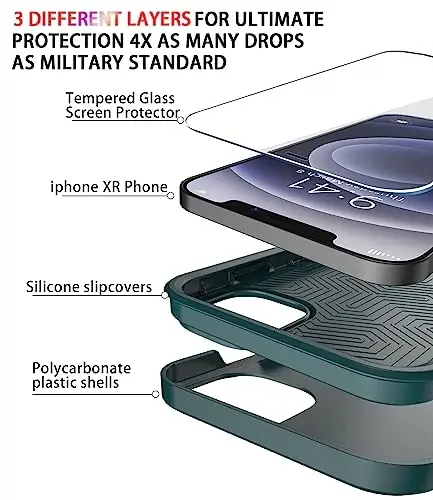 iPhone 12 uchun Diverbox g'ilofi [Zarba o'tkazmaydigan] [Tushishga chidamli] [Temperli shisha ekran himoyachisi], Apple iPhone 12 uchun og'ir himoya telefon g'ilof qopqog'i (To'q yashil-2in1) - 4