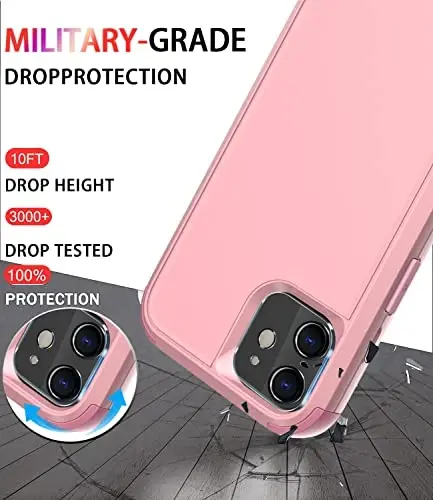 iPhone 12 uchun Diverbox g'ilofi [Zarba o'tkazmaydigan] [Tushishga chidamli] [Temperli shisha ekran himoyachisi + Kamera linzalari himoyachisi], Apple iPhone 12 uchun og'ir himoya telefon g'ilofi (pushti) - 3