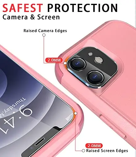 iPhone 12 uchun Diverbox g'ilofi [Zarba o'tkazmaydigan] [Tushishga chidamli] [Temperli shisha ekran himoyachisi + Kamera linzalari himoyachisi], Apple iPhone 12 uchun og'ir himoya telefon g'ilofi (pushti) - 4
