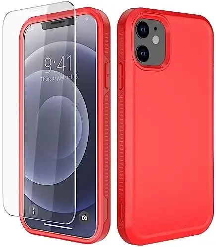 iPhone 12 uchun Diverbox g'ilofi [Zarba o'tkazmaydigan] [Tushishga chidamli] [ закаленное stakan ekran himoyachisi], Apple iPhone 12 uchun og'ir himoya telefon g'ilof qopqog'i (qizil -2in1) - DIVERBOX