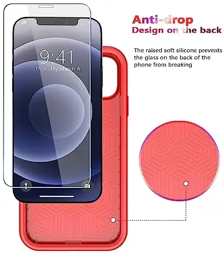 iPhone 12 uchun Diverbox g'ilofi [Zarba o'tkazmaydigan] [Tushishga chidamli] [ закаленное stakan ekran himoyachisi], Apple iPhone 12 uchun og'ir himoya telefon g'ilof qopqog'i (qizil -2in1) - 5