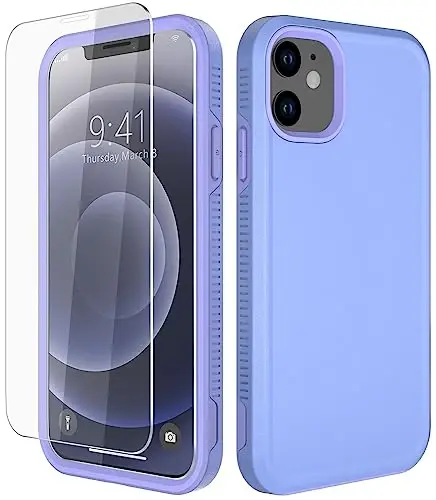 iPhone 12 uchun Diverbox g'ilofi [Zarbga chidamli] [Tushishga chidamli] [Temperlangan shisha ekran himoyachisi], Apple iPhone 12 uchun og'ir himoya telefon g'ilofi (Binafsha-2si 1da) - DIVERBOX