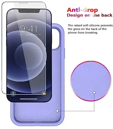 iPhone 12 uchun Diverbox g'ilofi [Zarbga chidamli] [Tushishga chidamli] [Temperlangan shisha ekran himoyachisi], Apple iPhone 12 uchun og'ir himoya telefon g'ilofi (Binafsha-2si 1da) - 6