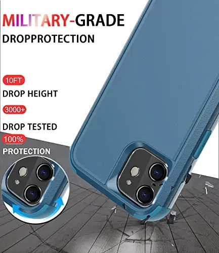 iPhone 12 uchun Diverbox g'ilofi [zarbga chidamli] [tushishga chidamli] [temperlangan shisha ekran himoyachisi + kamera linzalari himoyachisi], Apple iPhone 12 uchun og'ir himoya telefon g'ilofi (ko'k) - 3