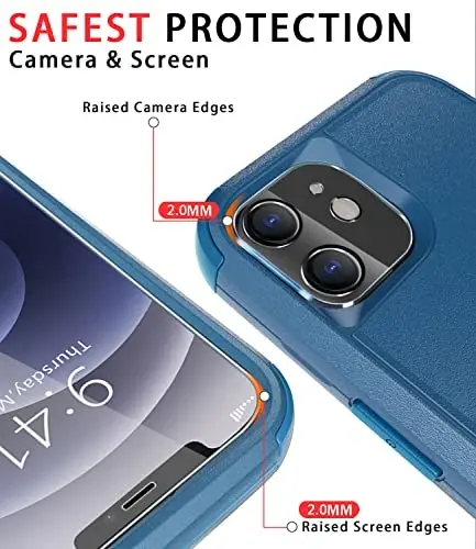 iPhone 12 uchun Diverbox g'ilofi [zarbga chidamli] [tushishga chidamli] [temperlangan shisha ekran himoyachisi + kamera linzalari himoyachisi], Apple iPhone 12 uchun og'ir himoya telefon g'ilofi (ko'k) - 4