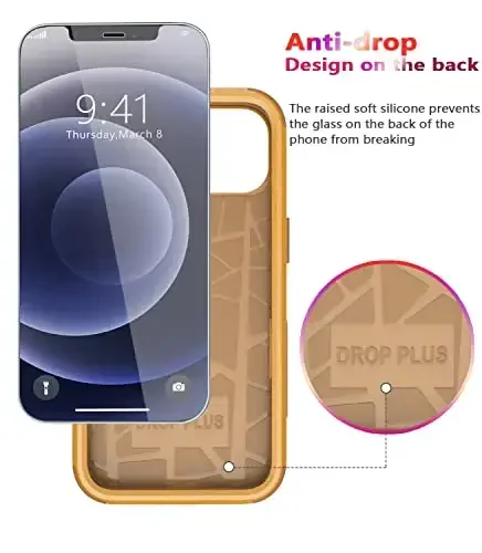 iPhone 12 uchun Diverbox g'ilofi [zarbga chidamli] [tushishga chidamli] [temperlangan shisha ekran himoyachisi + kamera linzalari himoyachisi], Apple iPhone 12 uchun og'ir yuk himoya telefon g'ilof qopqog'i (sariq) - 7