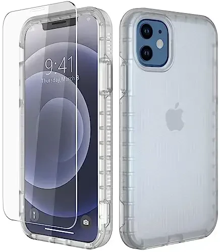 iPhone 12 uchun Diverbox g'ilofi [Zarbga chidamli] [Tushishga chidamli] [Temperli shisha ekran himoyachisi], Apple iPhone 12 uchun og'ir himoya telefon g'ilofi qopqog'i (Turkuaz -2in1) - DIVERBOX