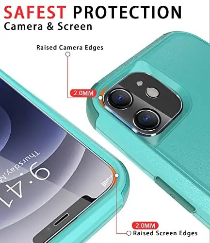 iPhone 12 uchun Diverbox g'ilofi [Zarbga chidamli] [Tushishga chidamli] [Temperli shisha ekran himoyachisi + Kamera linzalari himoyachisi], Apple iPhone 12 uchun og'ir himoya telefon g'ilofi (ko'k-yashil) - 4