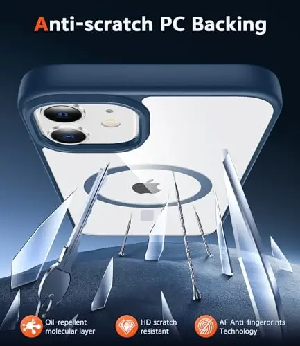 iPhone 12 uchun FNTCASE g‘ilofi: iPhone 12 Pro g‘ilofi, Magsafe bilan mos magnitli telefon g‘iloflari, ingichka, sarg‘ayishga qarshi, harbiy darajadagi tushishdan himoya, mustahkam himoya shaffof qopqoq (B-Moviy) - 5