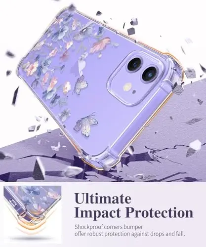 iPhone 12 va iPhone 12 Pro uchun GVIEWIN g'ilofi, gulli dizayn, ekran himoyachisi va kamera linzalari himoyasi bilan, [sarg'aymaydigan] yumshoq zarbaga chidamli shaffof ayollar uchun telefon g'ilofi, Gulli naqsh 6.1