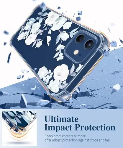 iPhone 12 va iPhone 12 Pro uchun GVIEWIN guli g‘ilof, ekran himoyachisi va kamera linzalari himoyachisi bilan, [sarg‘aymaydigan] ayollar uchun yumshoq zarbaga chidamli shaffof telefon g‘ilofi, gul naqshi 6,1 dyuym (Gibiskus) - 4