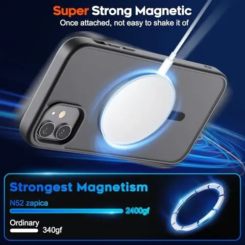 zapica Magnetic for iPhone 12 Case & iPhone 12 Pro Case, Black | Compatible with MagSafe, Military Grade Drop Protection, Translucent Matte Anti-Scratch Phone Cover - 3