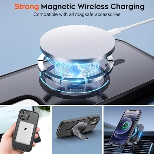 zapica Magnetic for iPhone 12 Case & iPhone 12 Pro Case, Black | Compatible with MagSafe, Military Grade Drop Protection, Translucent Matte Anti-Scratch Phone Cover - 4