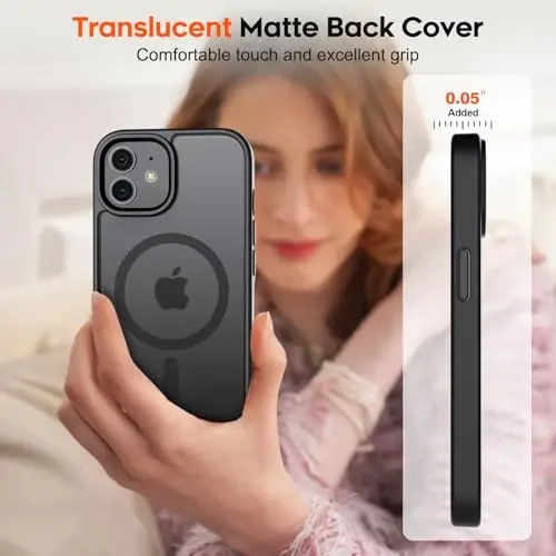 zapica Magnetic for iPhone 12 Case & iPhone 12 Pro Case, Black | Compatible with MagSafe, Military Grade Drop Protection, Translucent Matte Anti-Scratch Phone Cover - 7