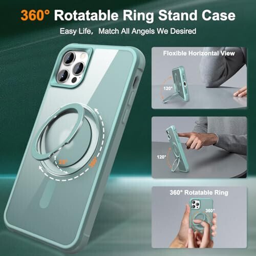 TOKVANZ Designed for iPhone 12/12 Pro Case with 360° Rotatable Magnetic Ring Stand [Compatible Mag-Safe] [Military Grade Protection] Translucent Matte Phone Cases for Women Men 6.1'', Green - TOKVANZ (1)