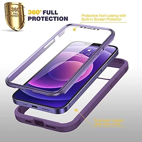 Diaclara Designed for iPhone 12/12 Pro Case, Full Body Rugged with Built-in Touch Sensitive Anti-Scratch Screen Protector, Soft TPU Bumper for iPhone 12/12 Pro 6.1