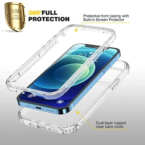 Diaclara Designed for iPhone 12/12 Pro Case, Full Body Rugged with Built-in Touch Sensitive Anti-Scratch Screen Protector, Soft TPU Bumper Case for iPhone 12/12 Pro 6.1