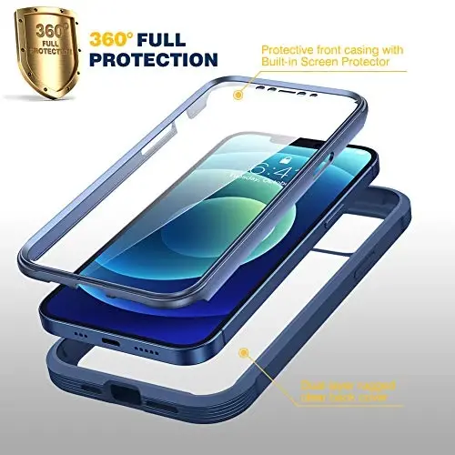 Diaclara Designed for iPhone 12/12 Pro Case, Full Body Rugged with Built-in Touch Sensitive Anti-Scratch Screen Protector, Soft TPU Bumper Case for iPhone 12/12 Pro 6.1