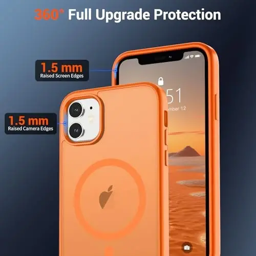 iPhone 12/12 Pro uchun SUPFINE magnitli g'ilof (Ekran himoyasi bilan) (MagSafe bilan mos keladi) (Harbiy darajadagi tushishdan himoya) Shaffof matli zarbaga chidamli telefon g'ilofi, Yulduzli to'q sariq - 4