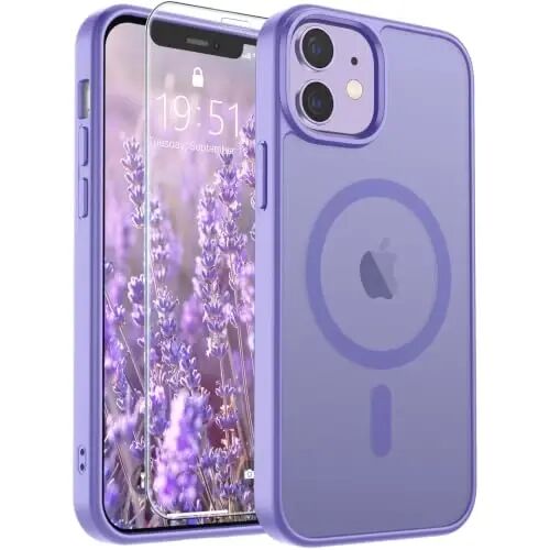 SUPFINE Magnetic for iPhone 12 Case/iPhone 12 Pro Case (Compatible with MagSafe)(Military Grade Drop Protection) Translucent Matte Shockproof Phone Cover,Purple 
