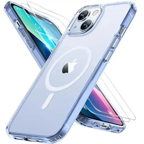 miracase Magnetic for iPhone 13 Case 6.1 inch (Compatible with MagSafe)（with 2X Screen Protectors） Military-Grade Protection, Anti-Fingerprint Translucent Matte Phone Case Cover, Clear Blue 