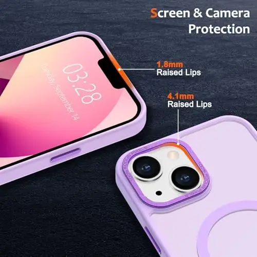 Anuck Case for iPhone 13 Case Magnetic Phone Case Compatible with MagSafe, Soft TPU Bumper Hard Translucent Matte Back Slim Fit Shockproof Protective Cover for Men Women Girls - Light Purple - 3