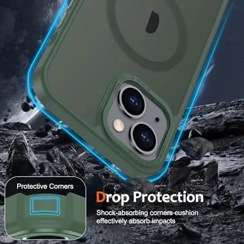 Anuck Case for iPhone 13 Case Magnetic Phone Case Compatible with MagSafe, Soft TPU Bumper Hard Translucent Matte Back Slim Fit Shockproof Protective Cover for Men Women Girls - Dark Green - 4