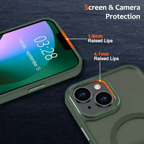 Anuck Case for iPhone 13 Case Magnetic Phone Case Compatible with MagSafe, Soft TPU Bumper Hard Translucent Matte Back Slim Fit Shockproof Protective Cover for Men Women Girls - Dark Green - 3