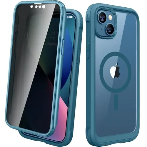 Diaclara Magnetic for iPhone 13 Case, [Privacy Screen Protector & Fit for MagSafe] Built-in Shockproof Screen Protector, [Camera Lens Protector] Phone Cover for iPhone 13 6.1