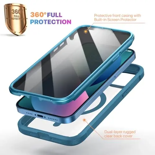 Diaclara Magnetic for iPhone 13 Case, [Privacy Screen Protector & Fit for MagSafe] Built-in Shockproof Screen Protector, [Camera Lens Protector] Phone Cover for iPhone 13 6.1