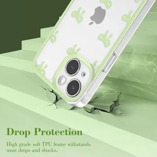 EYZUTAK Case for iPhone 13, Clear Cute Ribbon Bowknot Pattern Aesthetic Transparent Phone Case Raised Camera Protection Stylish Slim Soft Durable TPU Protective Cover for Women Girls - Green - 3