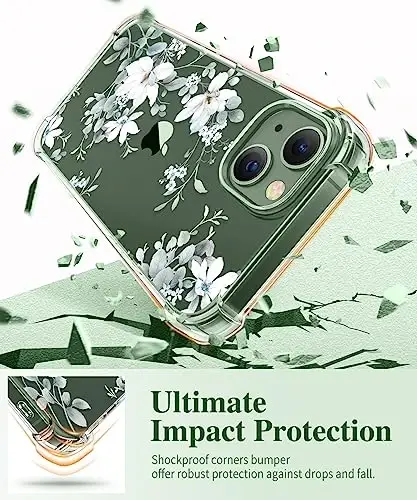 iPhone 13 için GVIEWIN Çiçekli Kılıf, Ekran Koruyucu ve Kamera Lens Koruyucu ile, [Sararma Yapmaz] Kadınlar için Yumuşak Darbeye Dayanıklı Şeffaf Telefon Koruyucu Kılıf, Çiçek Desenli Tasarım 6.1