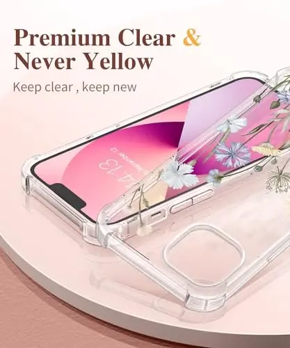 iPhone 13 için GVIEWIN Çiçekli Kılıf, Ekran Koruyucu ve Kamera Lens Koruyuculu, [Sararma Yapmaz] Yumuşak Darbe Emici Şeffaf Kadın Telefon Kılıfı, Çiçek Desenli Tasarım 6.1