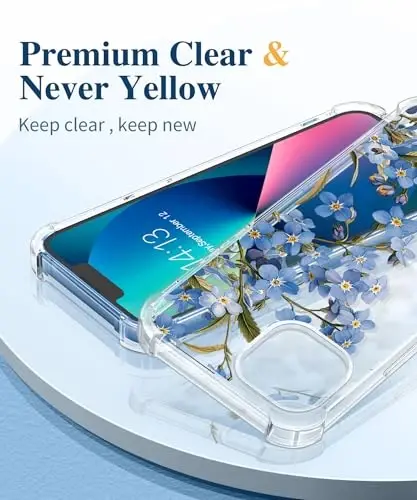 iPhone 13 için GVIEWIN Çiçekli Kılıf, Ekran Koruyucu ve Kamera Lens Koruyuculu, [Sararmaz] Yumuşak Darbe Emici Şeffaf Kadın Telefon Kılıfı, Çiçek Desenli Tasarım 6.1