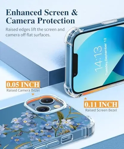 iPhone 13 için GVIEWIN Çiçekli Kılıf, Ekran Koruyucu ve Kamera Lens Koruyuculu, [Sararmaz] Yumuşak Darbe Emici Şeffaf Kadın Telefon Kılıfı, Çiçek Desenli Tasarım 6.1