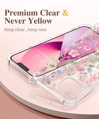 iPhone 13 için GVIEWIN Çiçekli Kılıf, Ekran Koruyucu ve Kamera Lensi Koruyucu ile, [Sararma Yapmaz] Kadınlar için Yumuşak Darbe Emici Şeffaf Telefon Koruyucu Kılıf, Çiçek Desenli Tasarım 6.1